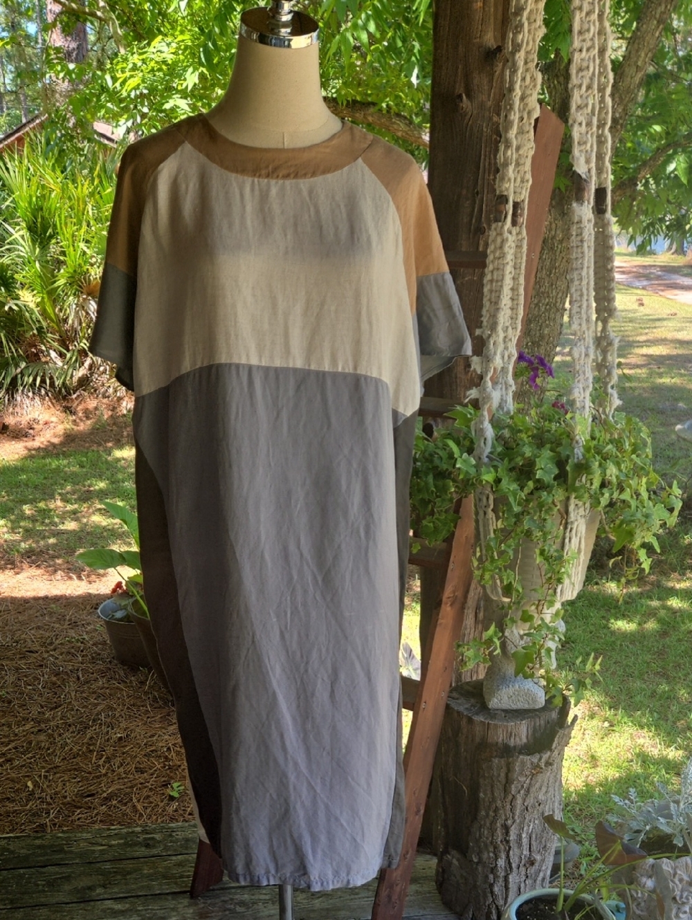 Neutral Colorblock Lagenlook Dress Size XL